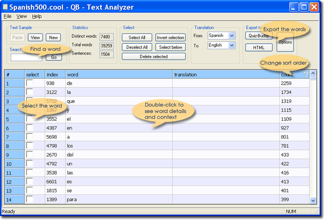 QB - Text Analyzer - Generate a vocabulary list from a text sample